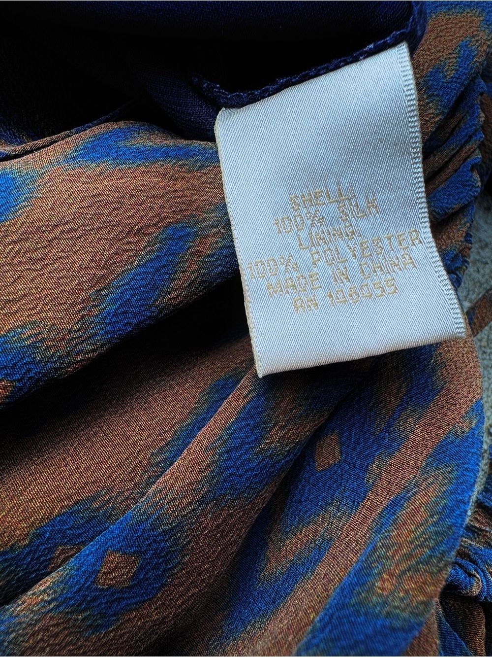 Gold Hawk Off Shoulder Silk Cami Top Brown Navy Ikat Print - L - Picture 6 of 6